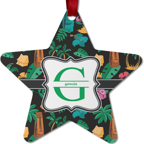 Custom Hawaiian Masks Metal Star Ornament - Double Sided w/ Name and Initial