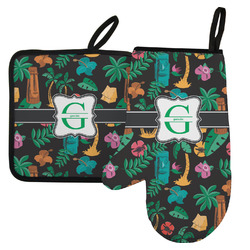 Hawaiian Masks Left Oven Mitt & Pot Holder Set w/ Name and Initial