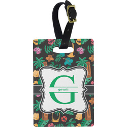 Hawaiian Masks Plastic Luggage Tag - Rectangular w/ Name and Initial