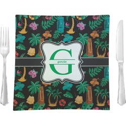 Hawaiian Masks 9.5" Glass Square Lunch / Dinner Plate- Single or Set of 4 (Personalized)