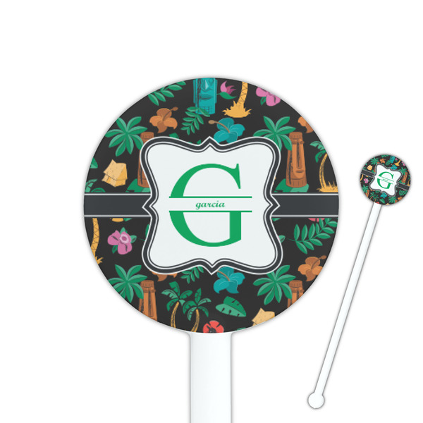 Custom Hawaiian Masks 5.5" Round Plastic Stir Sticks - White - Single Sided (Personalized)