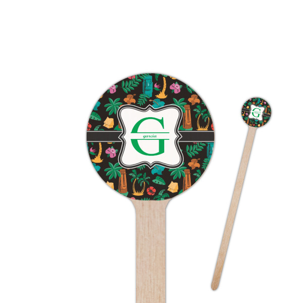 Custom Hawaiian Masks 7.5" Round Wooden Stir Sticks - Single Sided (Personalized)