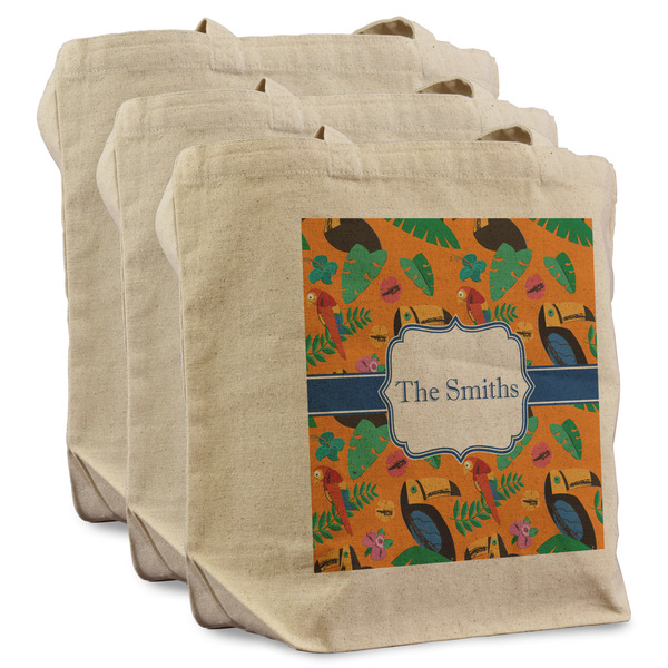 Custom Toucans Reusable Cotton Grocery Bags - Set of 3 (Personalized)