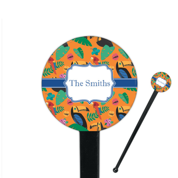 Custom Toucans 7" Round Plastic Stir Sticks - Black - Double Sided (Personalized)