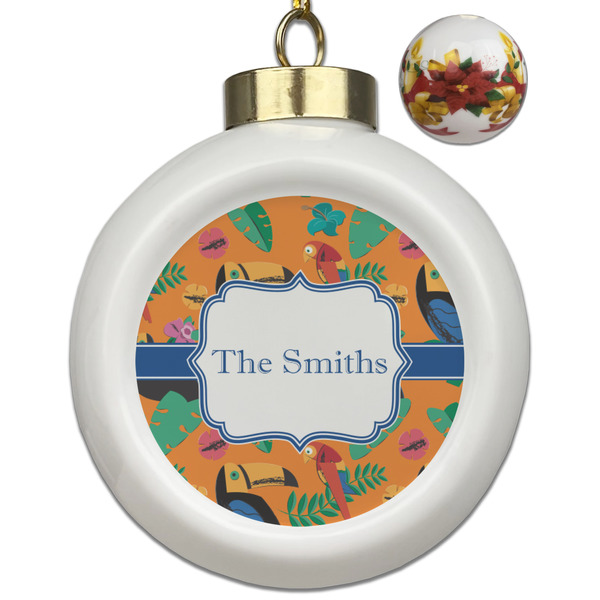 Custom Toucans Ceramic Ball Ornaments - Poinsettia Garland (Personalized)