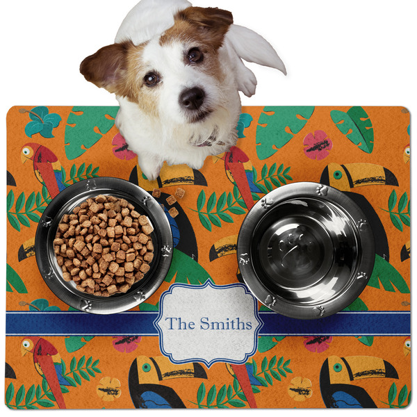 Custom Toucans Dog Food Mat - Medium w/ Name or Text