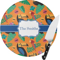 Toucans Round Glass Cutting Board - Medium (Personalized)