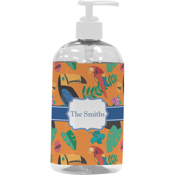 Custom Toucans Plastic Soap / Lotion Dispenser (16 oz - Large - White) (Personalized)