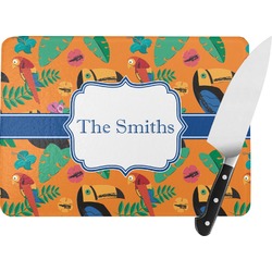 Toucans Rectangular Glass Cutting Board - Large - 15.25"x11.25" w/ Name or Text