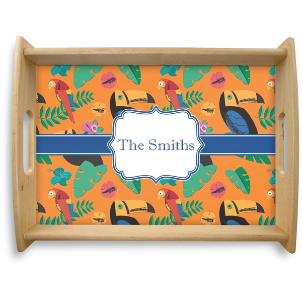 Custom Toucans Natural Wooden Tray - Large (Personalized)