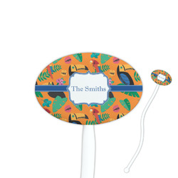 Toucans 7" Oval Plastic Stir Sticks - White - Single Sided (Personalized)
