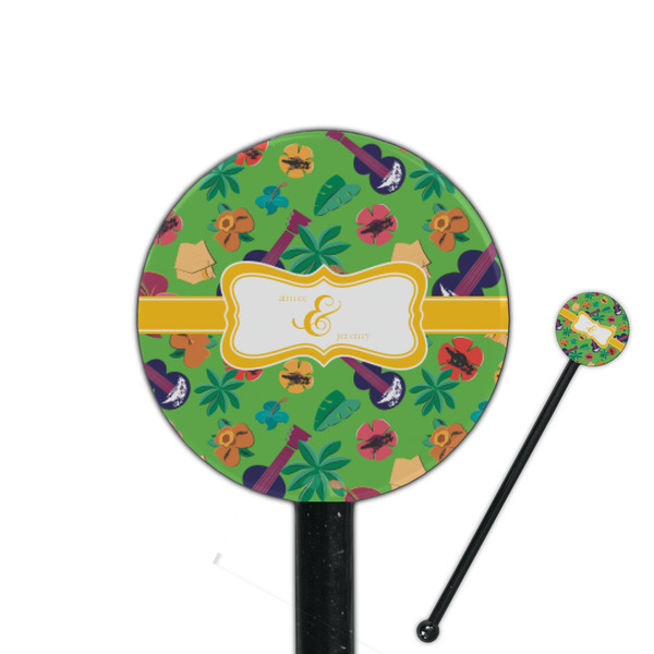 Custom Luau Party 5.5" Round Plastic Stir Sticks - Black - Double Sided (Personalized)