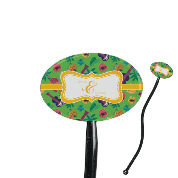 Custom Luau Party 7" Oval Plastic Stir Sticks - Black - Double Sided (Personalized)