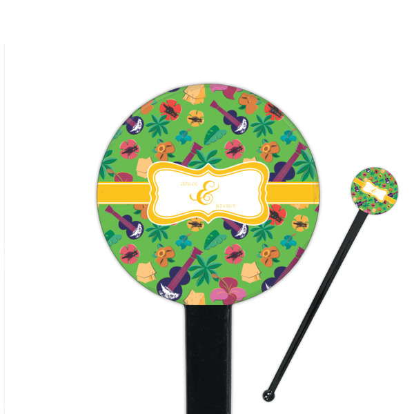 Custom Luau Party 7" Round Plastic Stir Sticks - Black - Double Sided (Personalized)