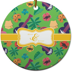 Luau Party Round Ceramic Ornament w/ Couple's Names