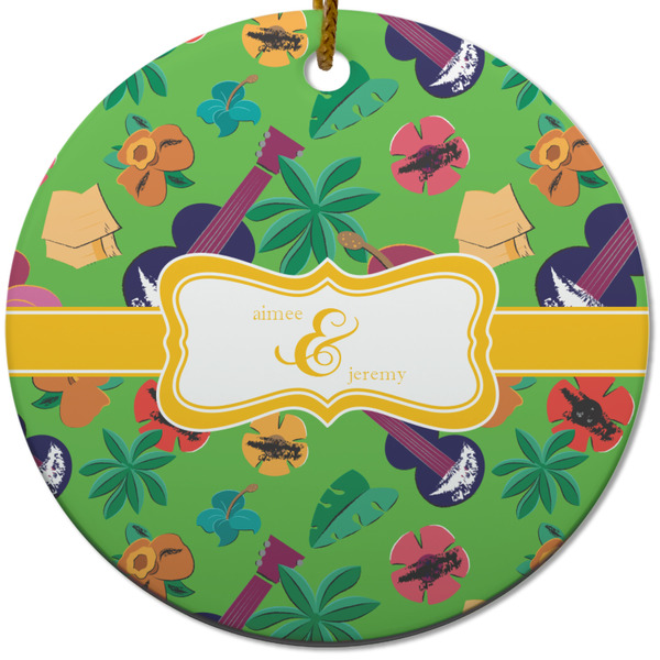 Custom Luau Party Round Ceramic Ornament w/ Couple's Names