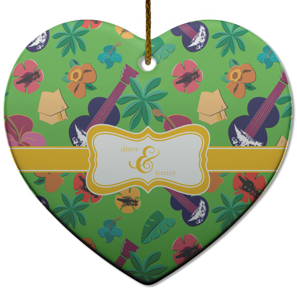 Custom Luau Party Heart Ceramic Ornament w/ Couple's Names