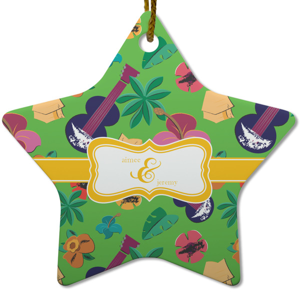 Custom Luau Party Star Ceramic Ornament w/ Couple's Names