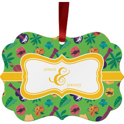 Luau Party Metal Frame Ornament - Double Sided w/ Couple's Names