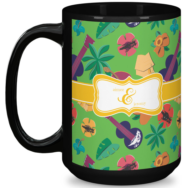 Custom Luau Party 15 Oz Coffee Mug - Black (Personalized)