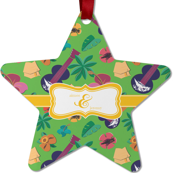 Custom Luau Party Metal Star Ornament - Double Sided w/ Couple's Names