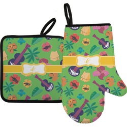 Luau Party Oven Mitt & Pot Holder Set w/ Couple's Names