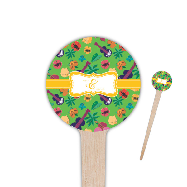 Custom Luau Party 4" Round Wooden Food Picks - Double Sided (Personalized)