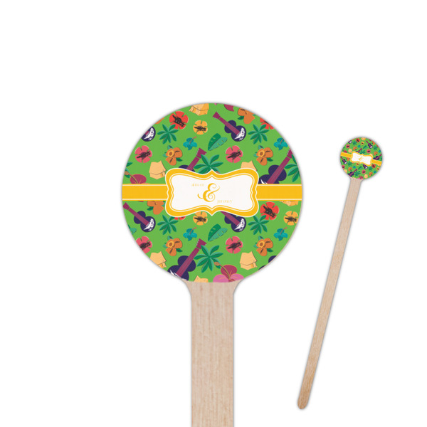 Custom Luau Party 7.5" Round Wooden Stir Sticks - Single Sided (Personalized)