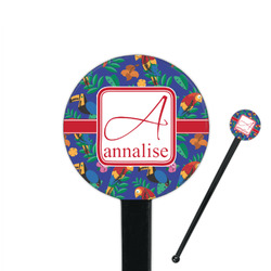 Parrots & Toucans 7" Round Plastic Stir Sticks - Black - Single Sided (Personalized)