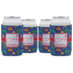 Parrots & Toucans Can Cooler (12 oz) - Set of 4 w/ Name and Initial