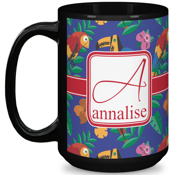 Custom Parrots & Toucans 15 Oz Coffee Mug - Black (Personalized)