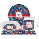 Parrots & Toucans Dinner Set - Single 4 Pc Setting w/ Name and Initial