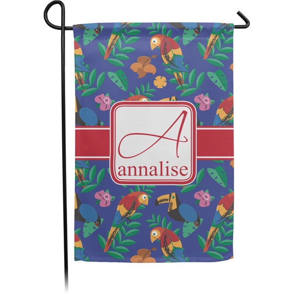 Custom Parrots & Toucans Small Garden Flag - Double Sided w/ Name and Initial