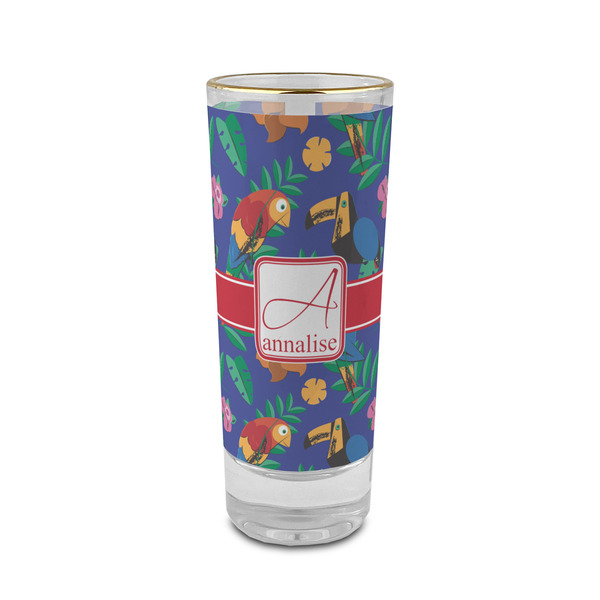 Custom Parrots & Toucans 2 oz Shot Glass -  Glass with Gold Rim - Set of 4 (Personalized)