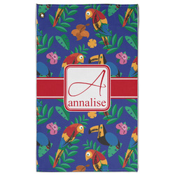 Parrots & Toucans Golf Towel - Poly-Cotton Blend - Large w/ Name and Initial