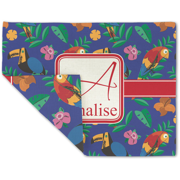 Custom Parrots & Toucans Double-Sided Linen Placemat - Single w/ Name and Initial