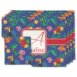 Parrots & Toucans Double-Sided Linen Placemat - Set of 4 w/ Name and Initial