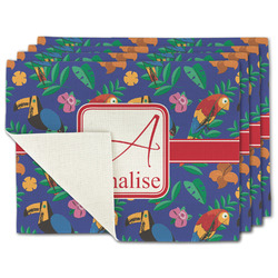 Parrots & Toucans Single-Sided Linen Placemat - Set of 4 w/ Name and Initial