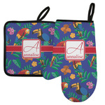 Parrots & Toucans Left Oven Mitt & Pot Holder Set w/ Name and Initial