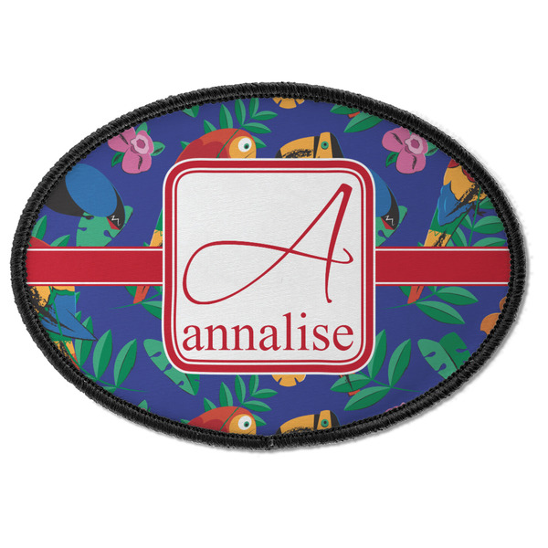 Custom Parrots & Toucans Iron On Oval Patch w/ Name and Initial