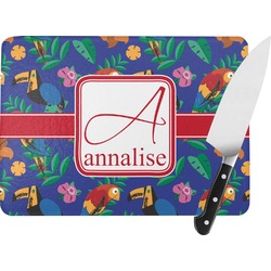 Parrots & Toucans Rectangular Glass Cutting Board - Medium - 11"x8" (Personalized)