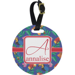 Parrots & Toucans Plastic Luggage Tag - Round (Personalized)