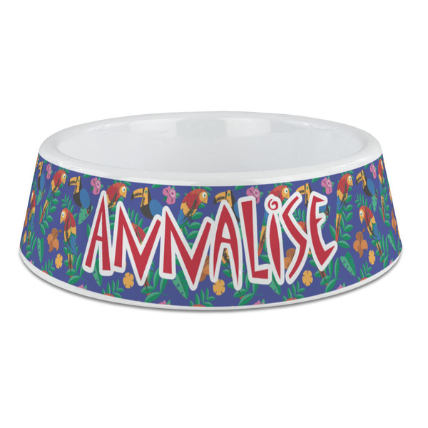 Custom Parrots & Toucans Plastic Dog Bowl - Large (Personalized)