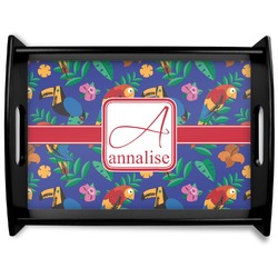 Parrots & Toucans Black Wooden Tray - Large (Personalized)
