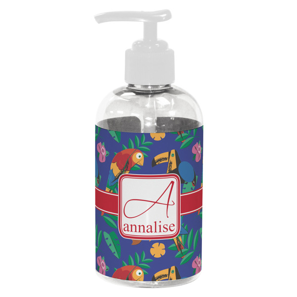 Custom Parrots & Toucans Plastic Soap / Lotion Dispenser (8 oz - Small - White) (Personalized)