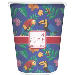 Parrots & Toucans Waste Basket - Double Sided (White) (Personalized)