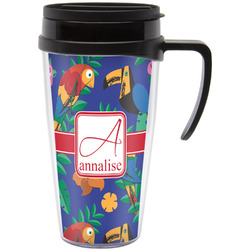 Parrots & Toucans Acrylic Travel Mug with Handle (Personalized)