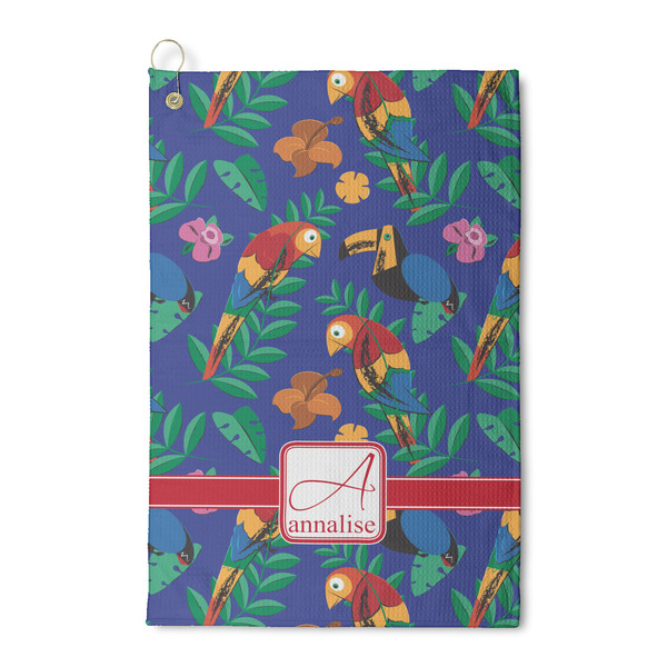 Custom Parrots & Toucans Waffle Weave Golf Towel (Personalized)