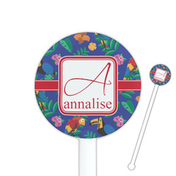 Parrots & Toucans 5.5" Round Plastic Stir Sticks - White - Single Sided (Personalized)