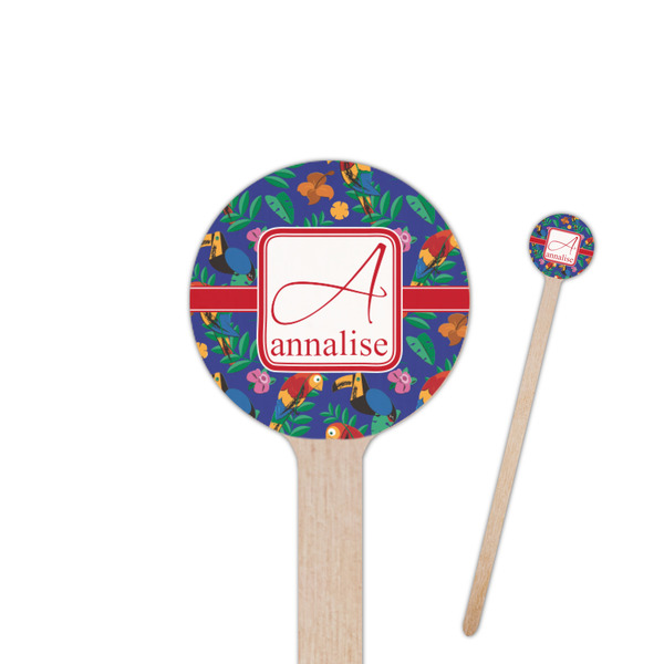 Custom Parrots & Toucans 7.5" Round Wooden Stir Sticks - Double Sided (Personalized)